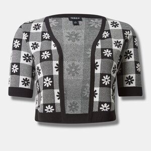 TORRID | Jacquard Daisy Checkered Short Sleeve Shrug Sweater | 3x